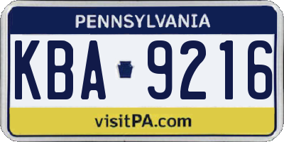 PA license plate KBA9216
