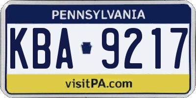 PA license plate KBA9217