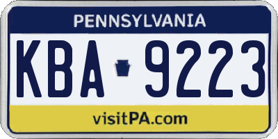 PA license plate KBA9223
