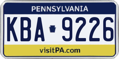 PA license plate KBA9226