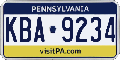 PA license plate KBA9234