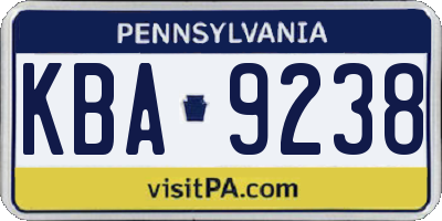 PA license plate KBA9238
