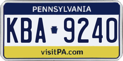 PA license plate KBA9240