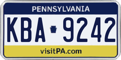 PA license plate KBA9242