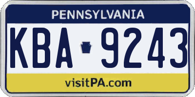 PA license plate KBA9243