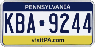 PA license plate KBA9244