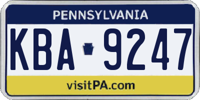PA license plate KBA9247