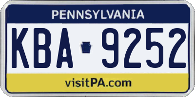 PA license plate KBA9252