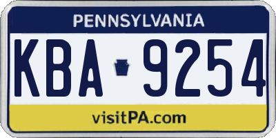 PA license plate KBA9254