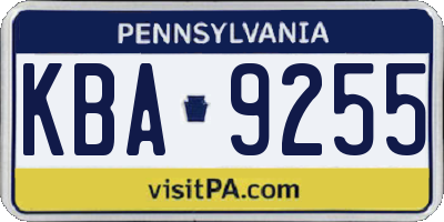 PA license plate KBA9255