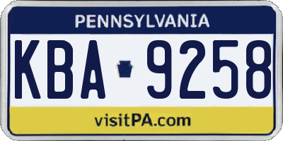 PA license plate KBA9258