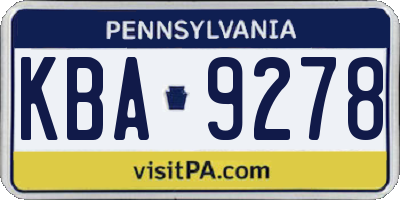 PA license plate KBA9278