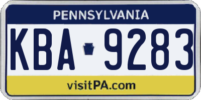 PA license plate KBA9283