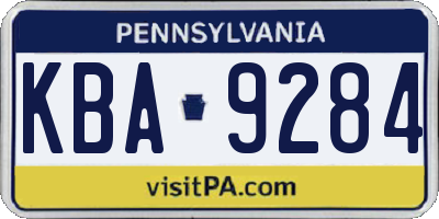 PA license plate KBA9284