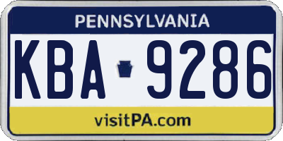 PA license plate KBA9286