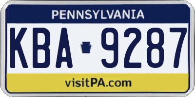 PA license plate KBA9287