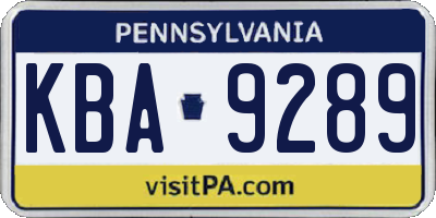 PA license plate KBA9289
