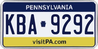 PA license plate KBA9292