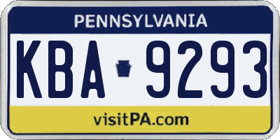 PA license plate KBA9293