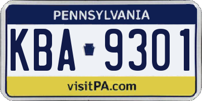 PA license plate KBA9301