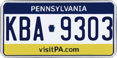 PA license plate KBA9303