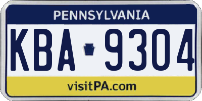 PA license plate KBA9304