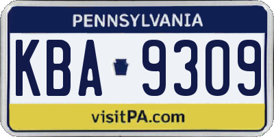 PA license plate KBA9309