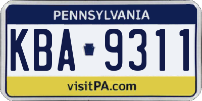 PA license plate KBA9311