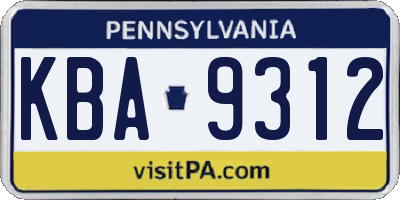 PA license plate KBA9312