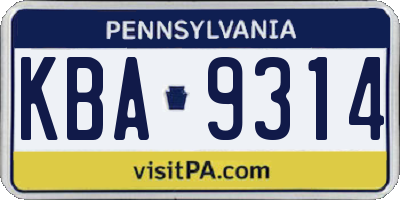 PA license plate KBA9314