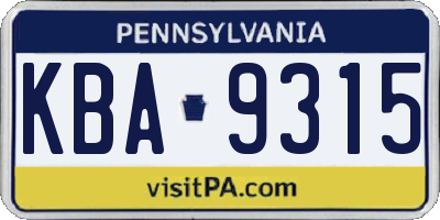 PA license plate KBA9315