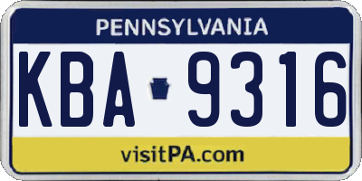 PA license plate KBA9316
