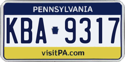 PA license plate KBA9317