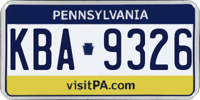 PA license plate KBA9326