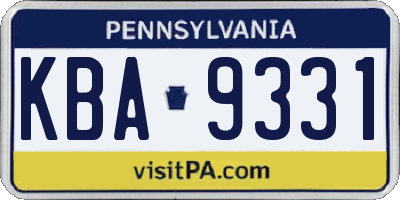 PA license plate KBA9331