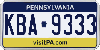 PA license plate KBA9333