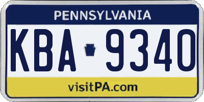 PA license plate KBA9340