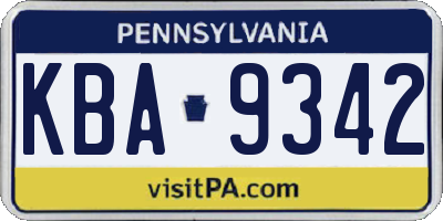 PA license plate KBA9342