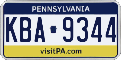 PA license plate KBA9344