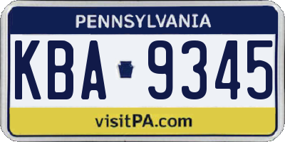 PA license plate KBA9345