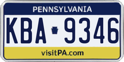 PA license plate KBA9346