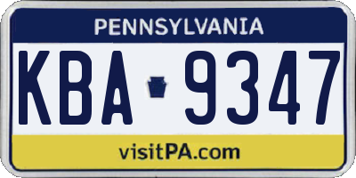 PA license plate KBA9347