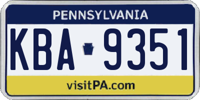 PA license plate KBA9351