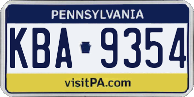 PA license plate KBA9354