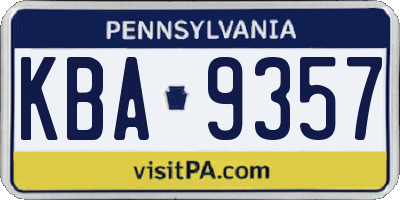 PA license plate KBA9357