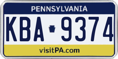 PA license plate KBA9374