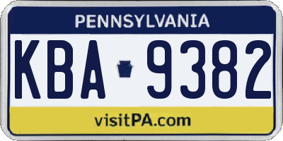 PA license plate KBA9382