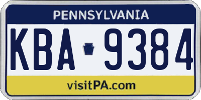 PA license plate KBA9384