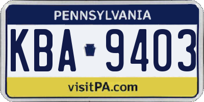 PA license plate KBA9403
