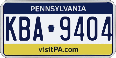 PA license plate KBA9404